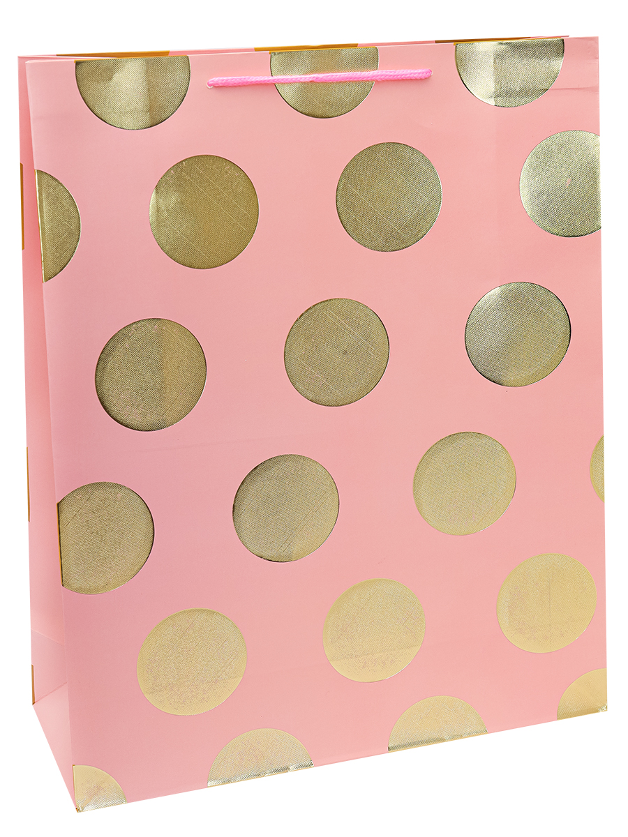 Dream cards Пакет подарочный с мат.лам. и тис. фольгой 31х40х12 Милый горошек,розовый,210г ПКП-2628 (Вид 1)