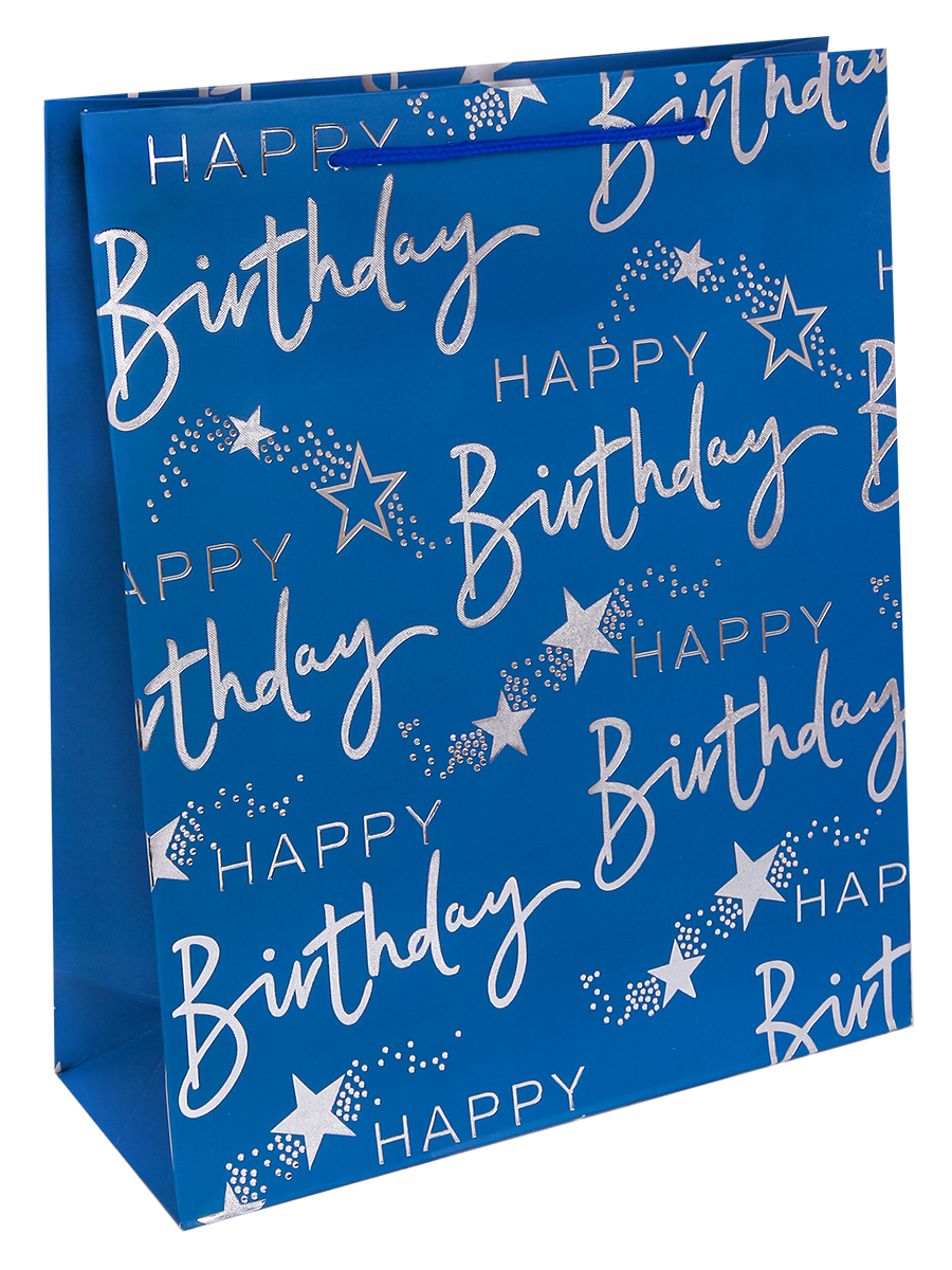 Dream cards Пакет подарочный с мат.лам. и тис фольгой Счастливого дня рождения,голубой,210г ПКП-2609 (Вид 1)