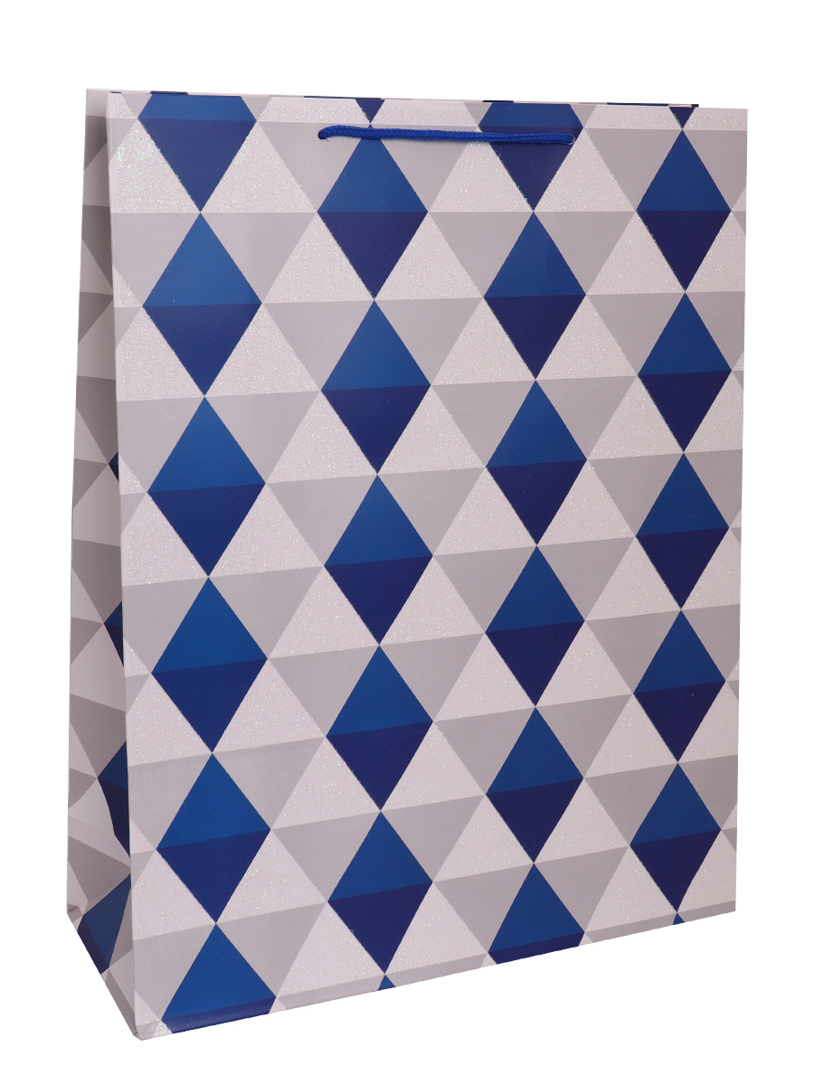 Dream cards Пакет подарочный с мат.лам. и глит. 31х40х12см(XL) Стильные ромбы, синие, 210 г ПКП-2648 (Вид 1)
