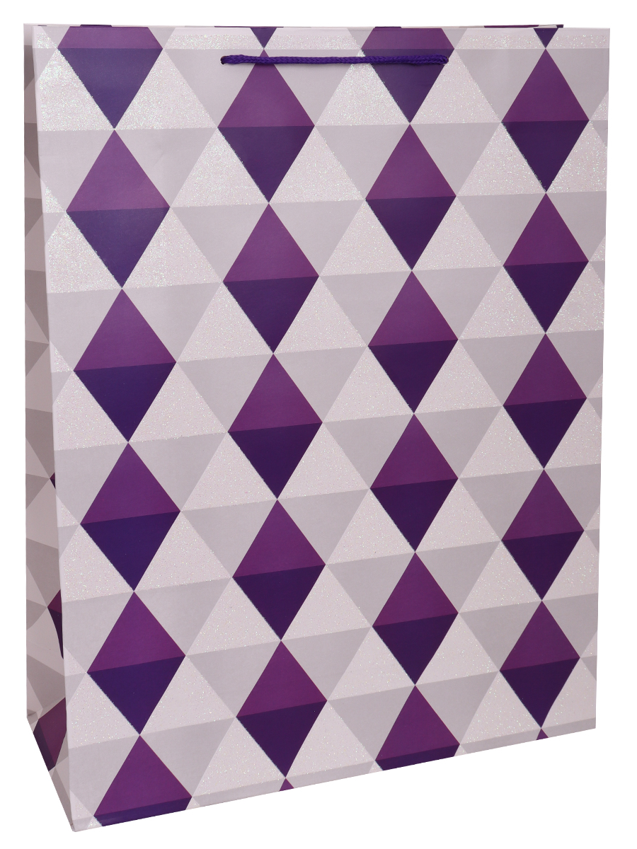 Dream cards Пакет подарочный с мат.лам. и глит. 31х40х12(XL) Стильные ромбы,фиолетовые,210г ПКП-2649 (Вид 1)
