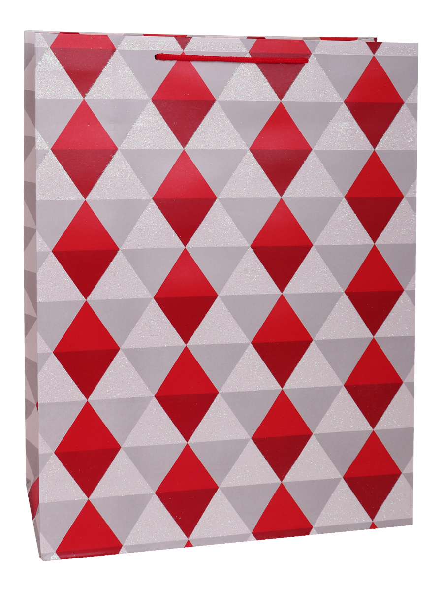 Dream cards Пакет подарочный с мат.лам. и глит 31х40х12см(XL) Стильные ромбы,красные,210г ПКП-2650 (Вид 1)