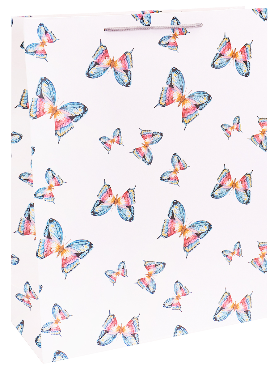 Dream cards Пакет подарочный с мат.лам. 31х42х12см (XL)  Серые бабочки, 210 г  ПКП-2641 (Вид 1)