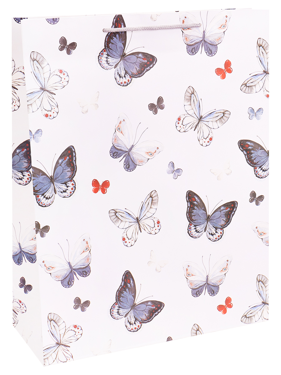 Dream cards Пакет подарочный с мат.лам. 31х42х12см (XL)  Голубые бабочки, 210 г  ПКП-2642 (Вид 1)