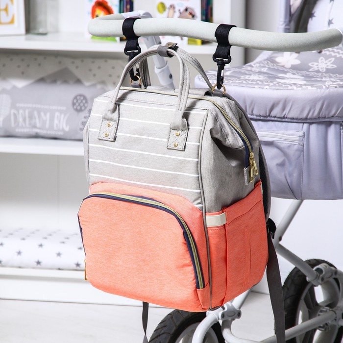 Сумка-рюкзак для хранения вещей малыша, цвет серый/розовый   7547836 (Вид 1)