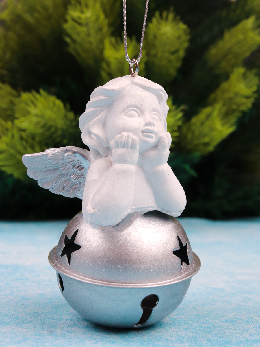 Новогоднее подвесное украшение Милый ангелочек с колокольчиком 6*5*8,5 см НУ-5049  