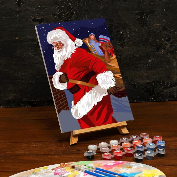 Картина по номерам на холсте с подрамником Санта с подарками 20*30 см 5005756 (Вид 1)