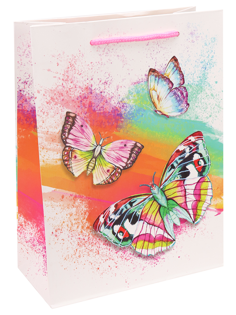 Dream cards Пакет подарочный с мат. лам. Прекрасные бабочки 26х32х10 см (L),210 г  ПКП-3473 (Вид 1)