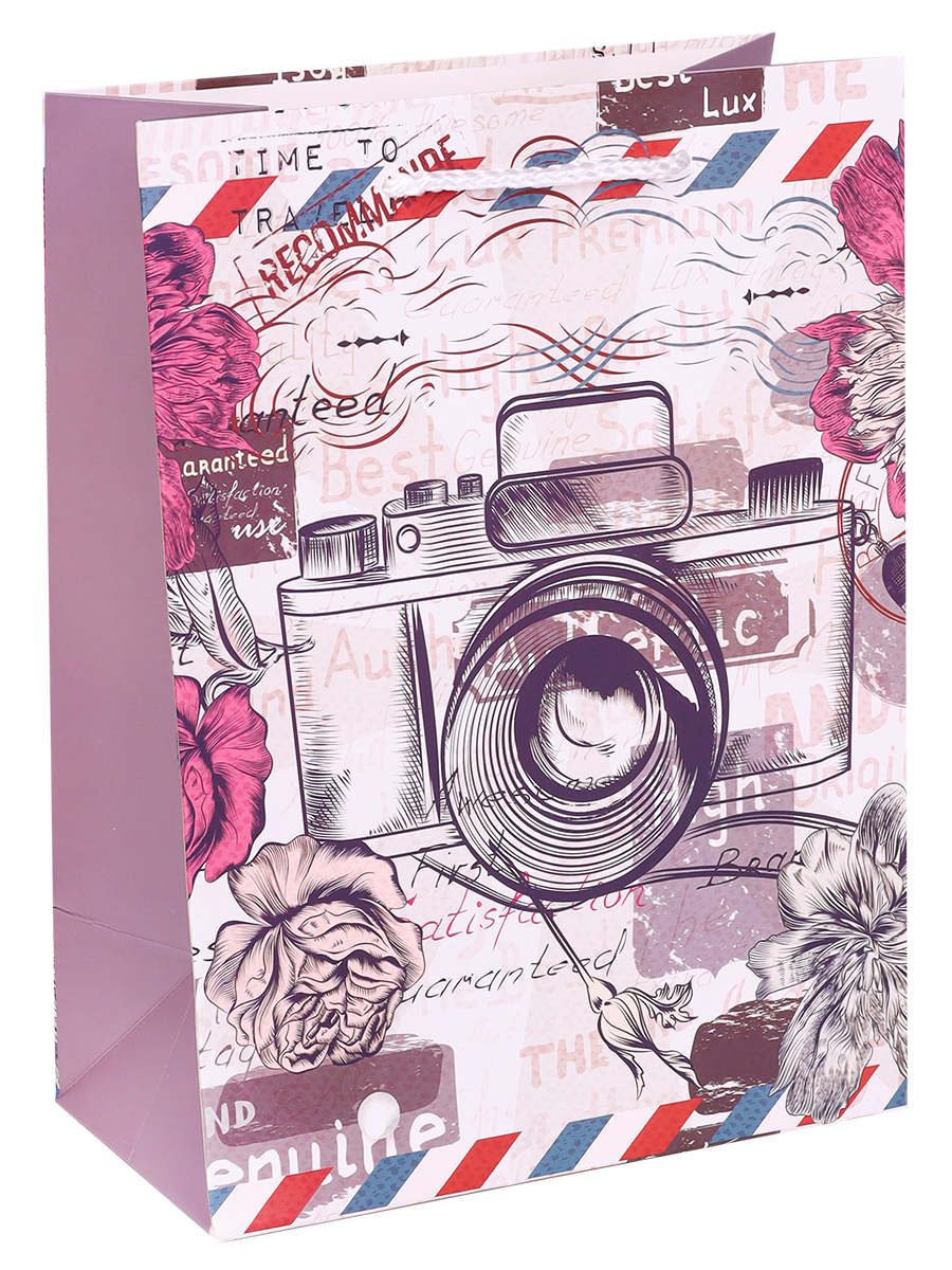 Dream cards Пакет подарочный с мат. лам. 26х32х12 см (L) Фотоаппарат в цветах, 210 г ППК-5400 (Вид 1)