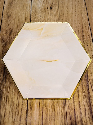 Бумажные тарелки с   тиснением   Бежевый мрамор, 18 см, 6 шт  ФЛ-2763 (Вид 1)