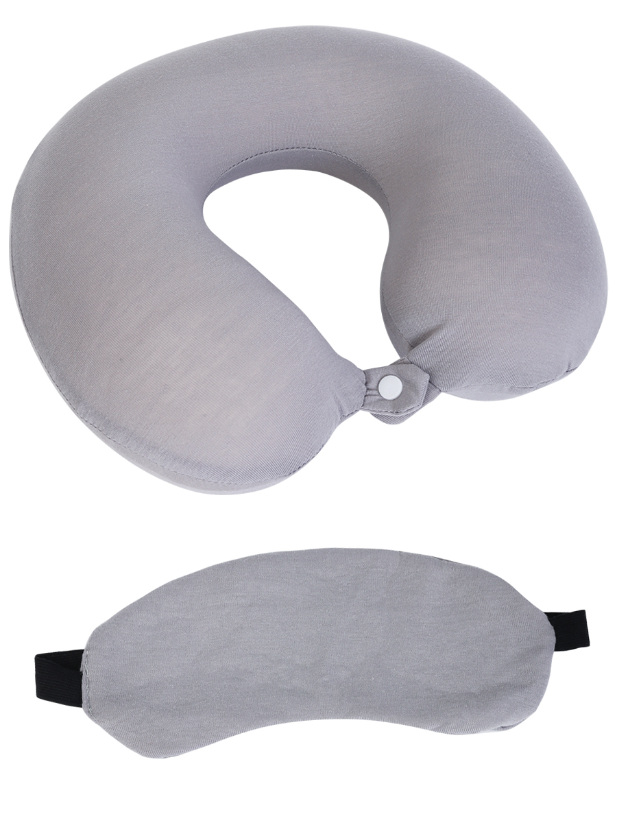 Подушка дорожная  с эффектом памяти, маска для сна. Набор 2 в 1. Классика, серая ТП-0400 (Вид 1)