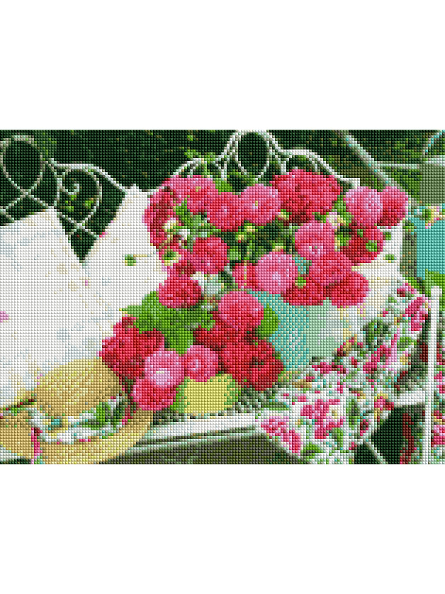 Набор ДТ Алмазная мозаика квадратная Цветы на уютной лавке 30*40см FW-010 (Вид 1)