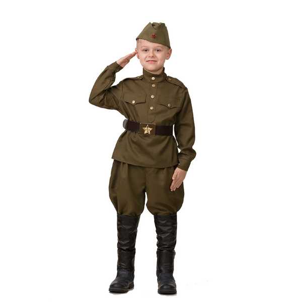 8011 Карнавальный костюм Солдат (Гимнастерка, брюки, пилотка, пояс) (текстиль) р.34
