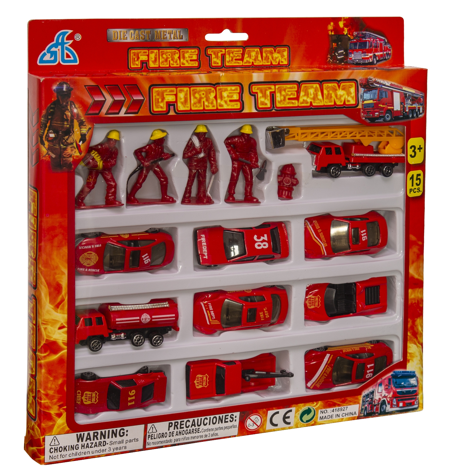 Игровой набор Handers Пожарная команда (металл, 15 предметов, размер 3-7 см)