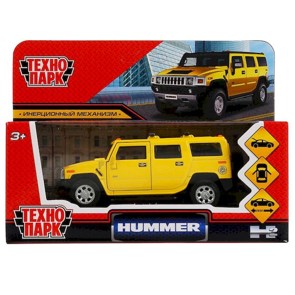 Машина металл HUMMER H2 длина 12 см, двери, багаж, инерц, желтый, кор. Технопарк в кор.2*36шт (Вид 1)