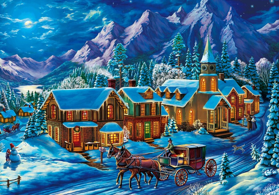 Раскраска по номерам а3 (16 цв.) Зимняя деревня у гор (Арт. Р-2321)