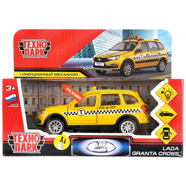 Машина металл свет-звук lada granta cross 2019 такси12см,инерц,.желтый,в кор Технопарк в кор2*36шт