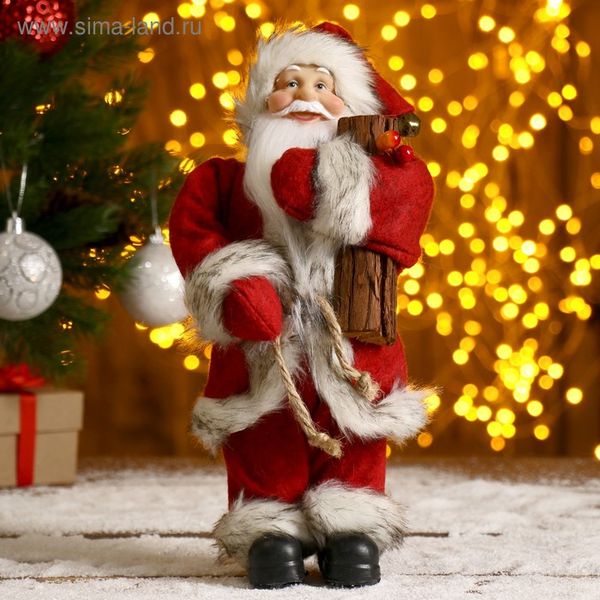 Дед Мороз  В красной шубке, с брёвнышком 29 см 3555414 (Вид 5)