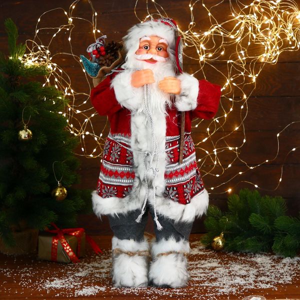 Дед Мороз В красной шубке с орнаментом, с подарками 35х60 см 6938359 (Вид 5)