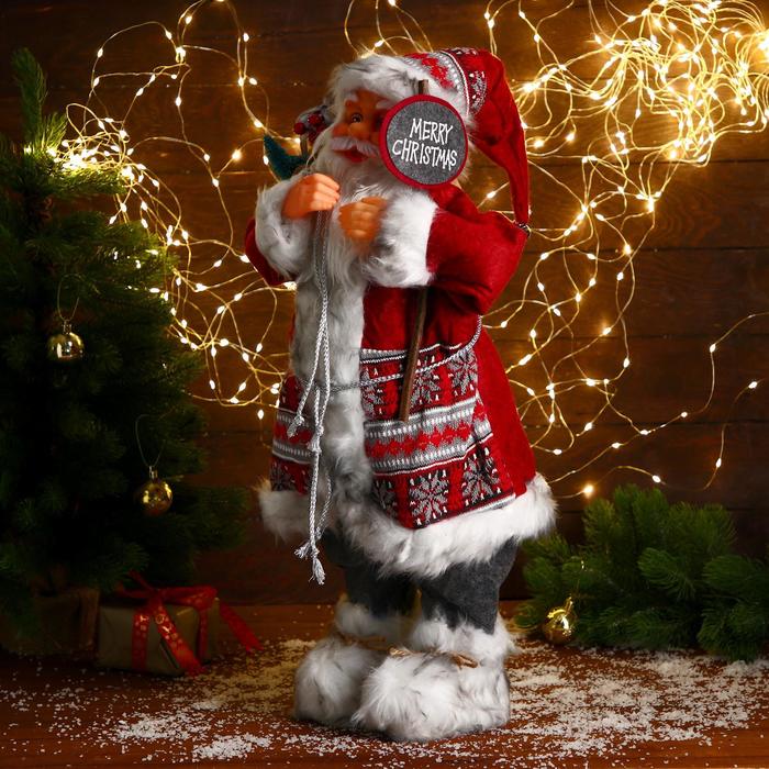 Дед Мороз В красной шубке с орнаментом, с подарками 35х60 см 6938359 (Вид 3)