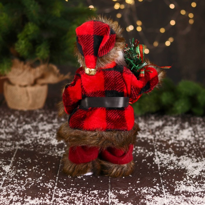 Дед Мороз В меховом красном костюмчике, с мешком двигается, 11х30 см 6938376 (Вид 3)