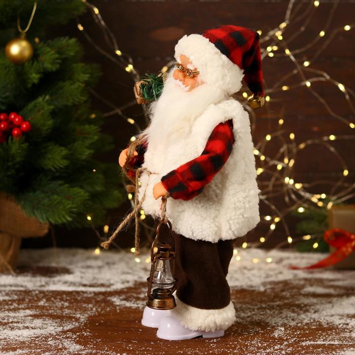 Дед Мороз В клетчатом тулупе, с фонариком двигается, ботинки светятся, 17х35 см 6938386 (Вид 2)