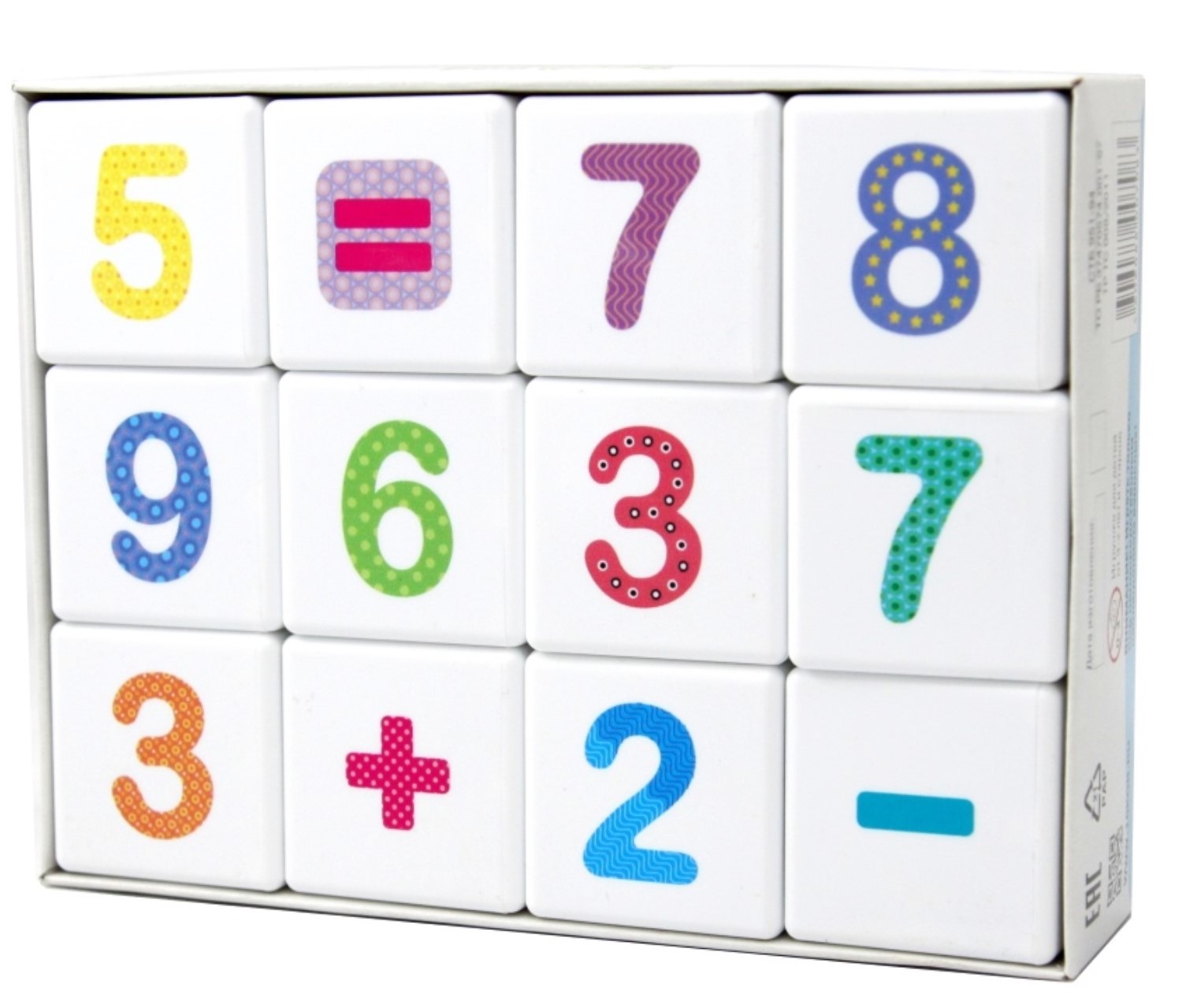 Кубики Школа дошколят. Весёлая арифметика 12 шт (без обклейки) арт.00708 (Вид 1)
