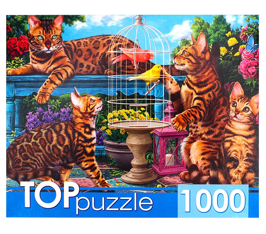 TOPpuzzle. ПАЗЛЫ 1000 элементов. ХТП1000-4143 Бенгальские коты в саду