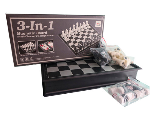 Игра 3 в 1 пластик, на магните(нарды, шашки, шахматы) (20х9.5х3.5 см) в коробке (Арт. AN02577)