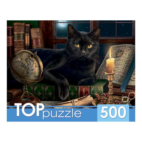 TOPpuzzle. ПАЗЛЫ 500 элементов. ХТП500-6815 Черный кот (Вид 1)