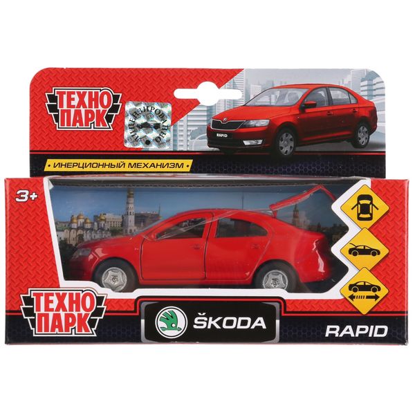 Машина металл SKODA Rapid красная 12см, открыв двери и багажник, инерц. в кор Технопарк в кор.2*24шт (Вид 1)