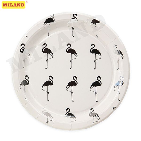 Бумажные тарелки с  золотым тиснением   Фламинго,23 см,6 шт, еврослот СП-5170