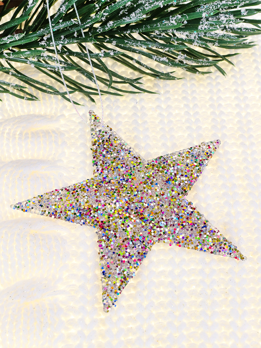 Новогоднее подвесное украшение Звезда, разноцветная 12 см   НУ-5129