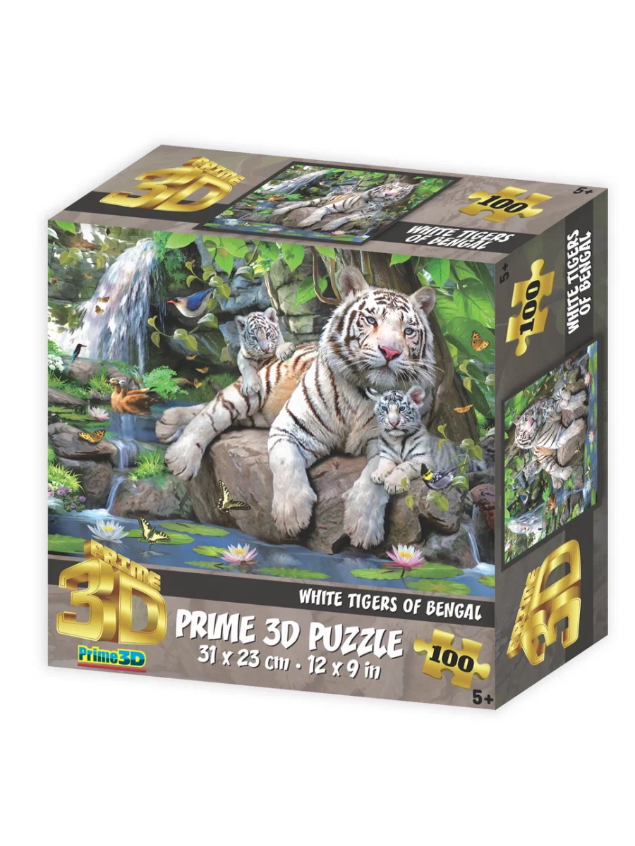 Пазл Super 3D Белые тигры Бенгалии,100 дет.,6+ Р-р собран. пазла 31 х 23см (арт.13850) игр.-голов.