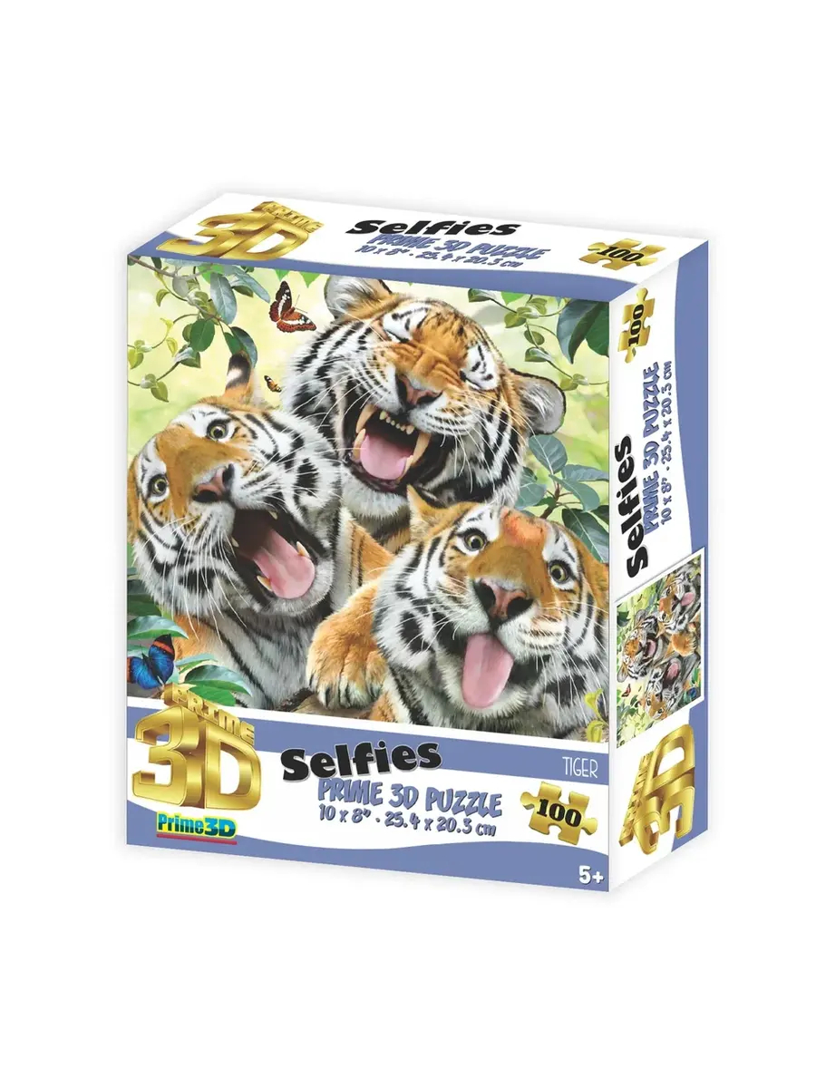 Пазл Super 3D «Тигры селфи», 100 детал., 5+ Размер собранного пазла 31 х 23см.(арт.31218) игр.-голов (Вид 1)