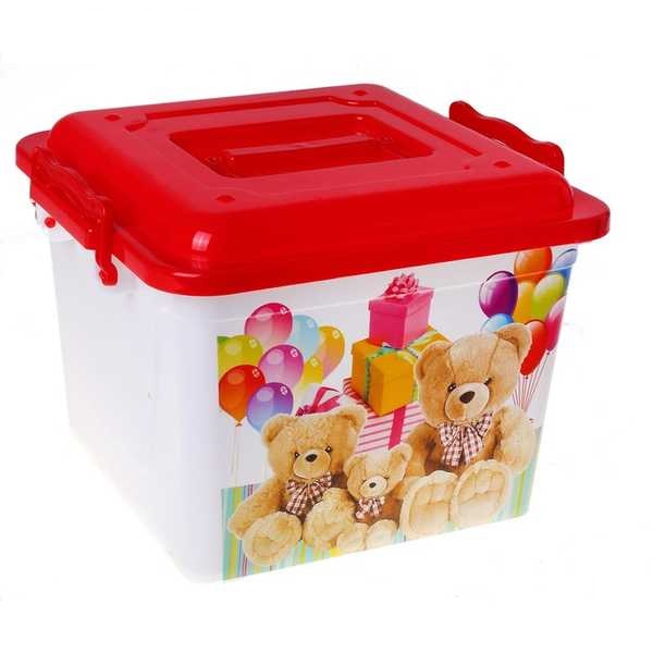Ящик для игрушек Мишки с крышкой 8,5л, цвет красный   М1642