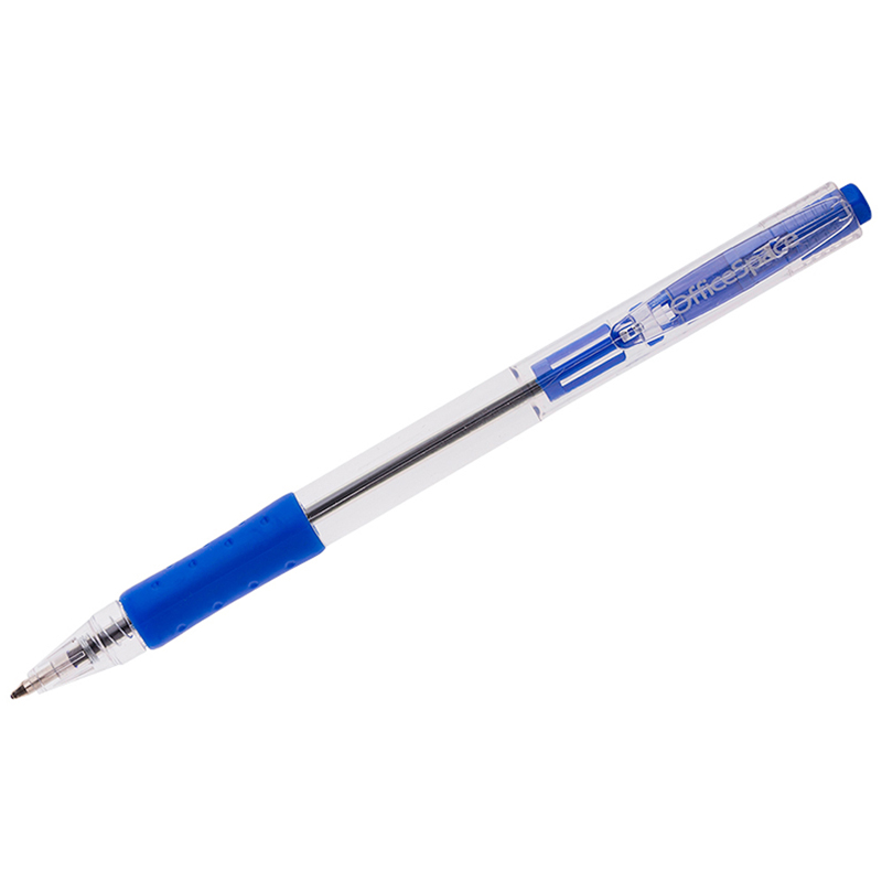 Ручка шариковая автоматическая OfficeSpace синяя, 1,0мм, грип, прозрачный корпус (Вид 1)