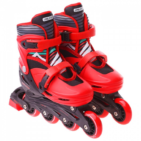 Роликовые коньки раздвижные, колеса PVC 64 мм, пластиковая рама, black/red р.30-33   2928157 (Вид 1)