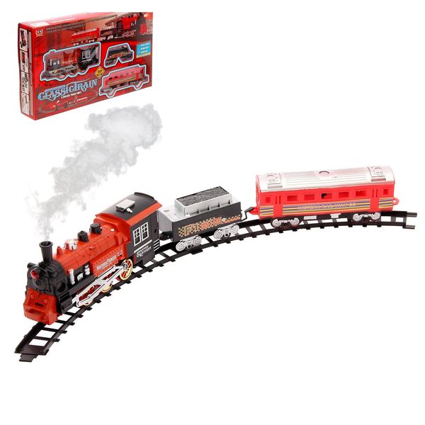 Железная дорога Классический поезд, свет и звук, с дымом, работает от батареек, цв МИКС   2612227