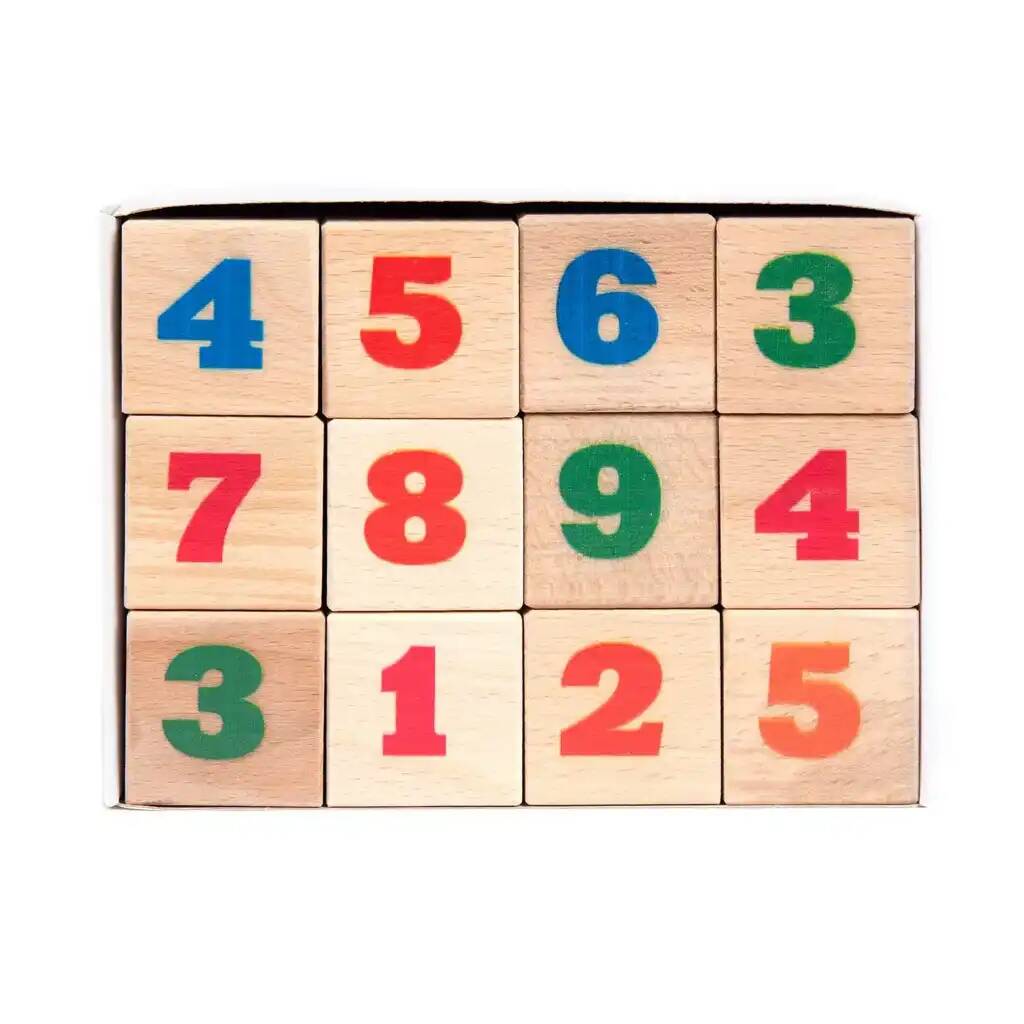 Кубики деревянные Цифры 12 шт (Цв.цифры на неокр. кубиках) (Вид 2)