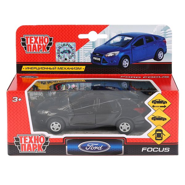 Машина металл FORD Focus 12см, инерц., открыв. двери и багажник, цвет черный. Технопарк в кор.2*24шт