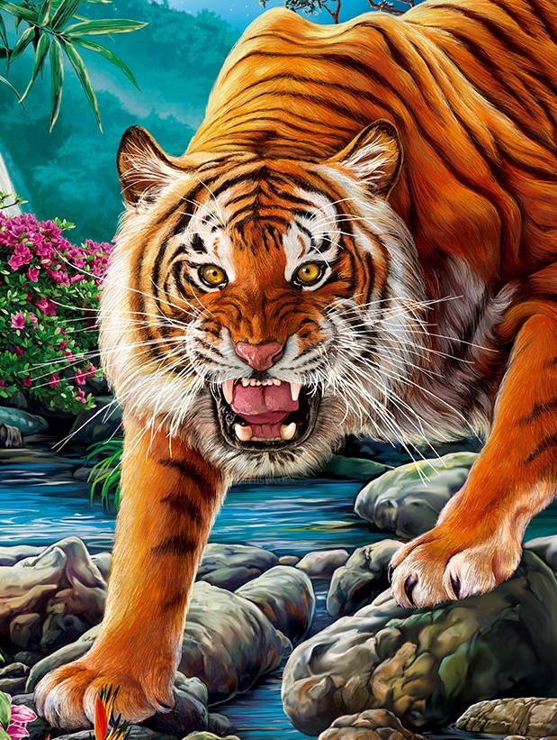Алм.моз.(блест.)17х22см,с подр.,с полн.зап.(18 цв.) Рычащий тигр в джунглях (Арт. AS17042) (Вид 1)