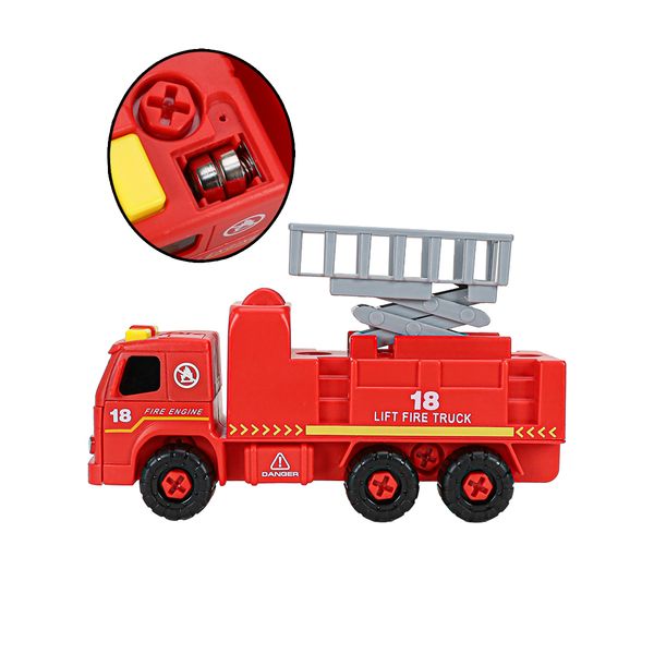 Машинка-конструктор 20 см Пожарная с подъемником(ключ с 3 насадками в компл.,в пак.) (Арт. M0012)