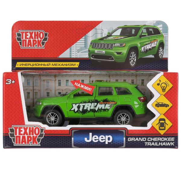 Машина металл свет-звук jeep grand cherokee спорт 12см, инерц., зеленый. Технопарк в кор.2*36шт