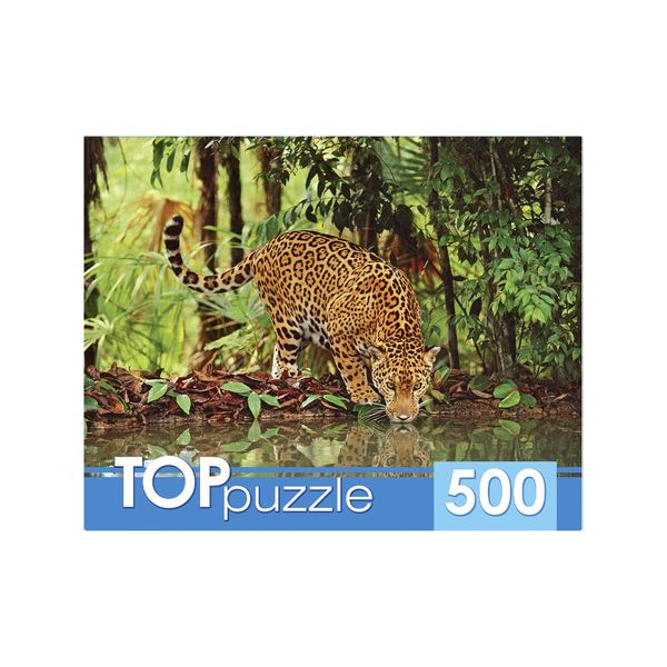 TOPpuzzle. ПАЗЛЫ 500 элементов. КБТП500-6801 Ягуар на водопое (Вид 1)