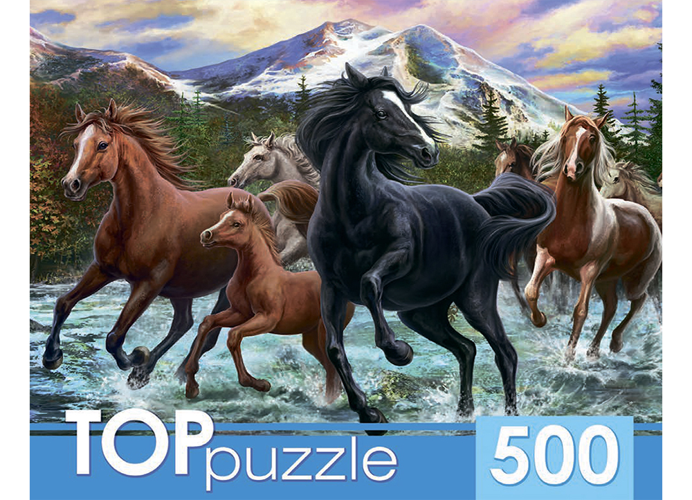 TOPpuzzle. ПАЗЛЫ 500 элементов. ХТП500-6812 Табун лошадей в горах (Вид 1)