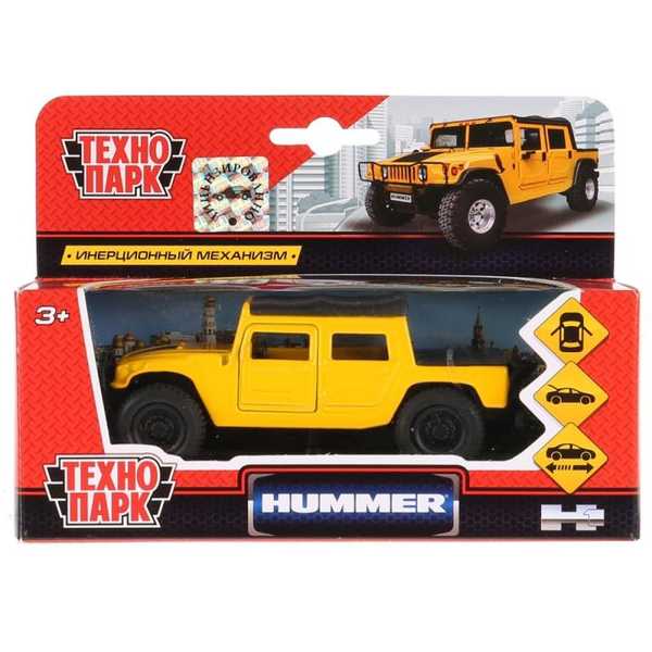 Машина металл Hummer H1 пикап желтый 12см, открыв. двери, инерц. в кор. Технопарк в кор.2*24шт (Вид 1)