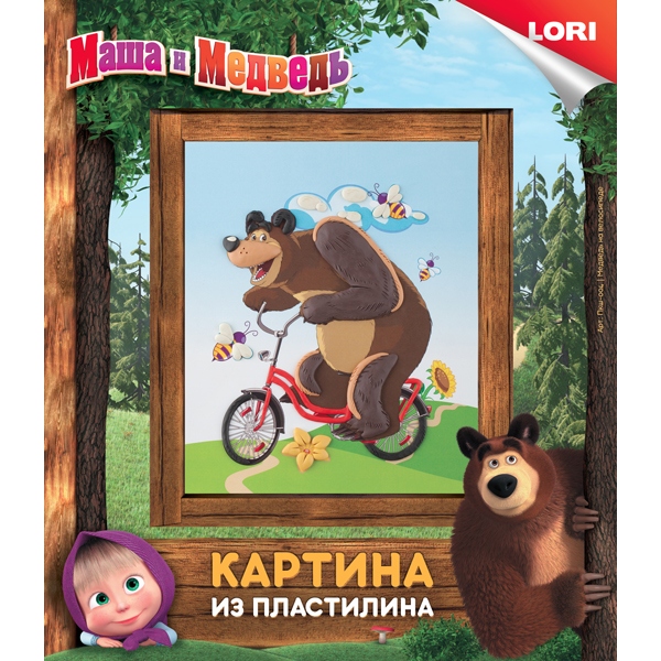 Пкш-004 Картина из пластилина МАША И МЕДВЕДЬ Медведь на велосипеде