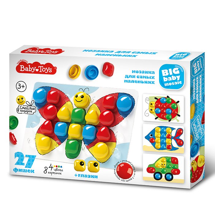 Мозаика для самых маленьких Baby Toys Бабочка d 40/4 цв (27 эл) (Вид 1)