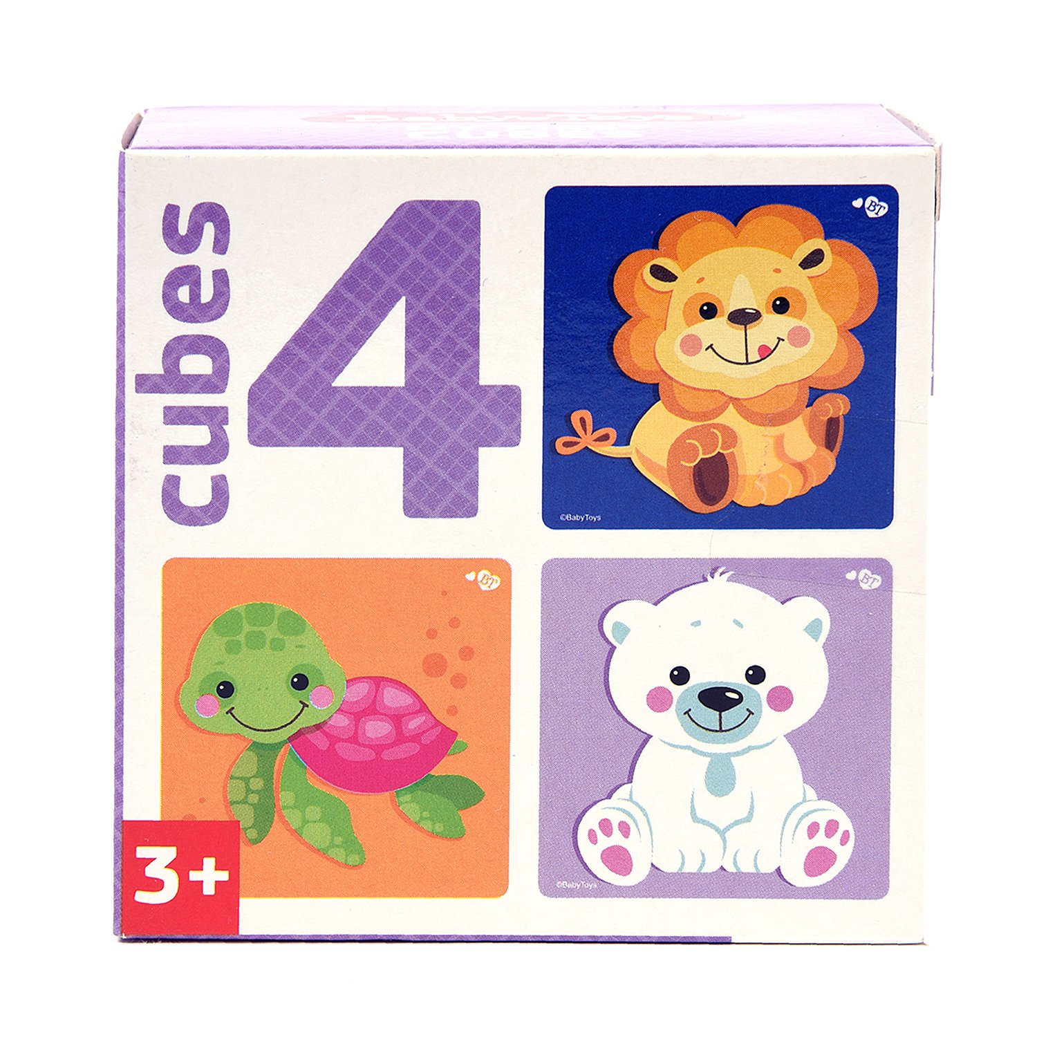Кубики Звери (без обклейки) 4 шт Baby Toys арт.03543 (Вид 1)