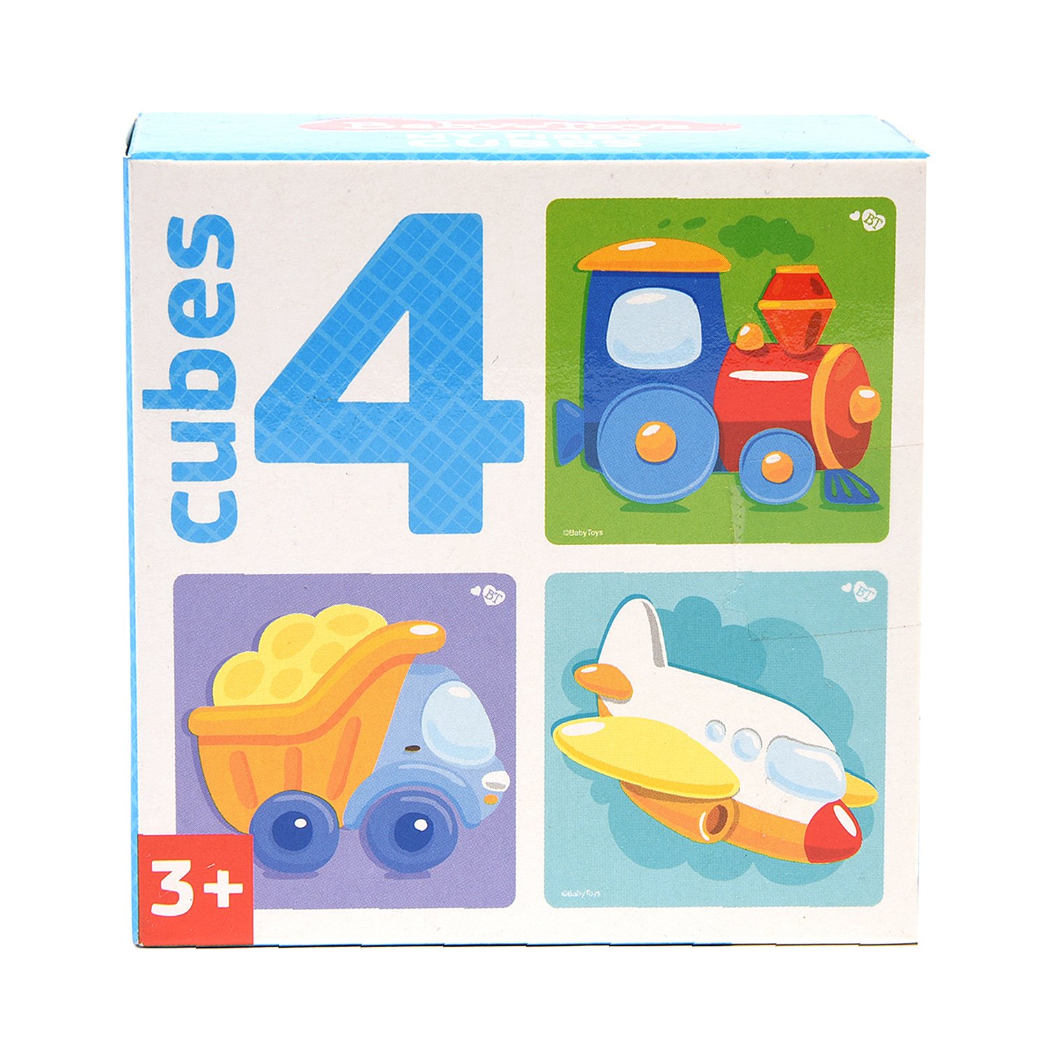 Кубики Транспорт (без обклейки) 4 шт Baby Toys арт.03542 (Вид 1)
